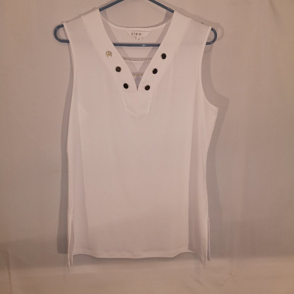 Cleo Ladies Size Small Sleeveless V-neck White Excellent Condition Tank Top